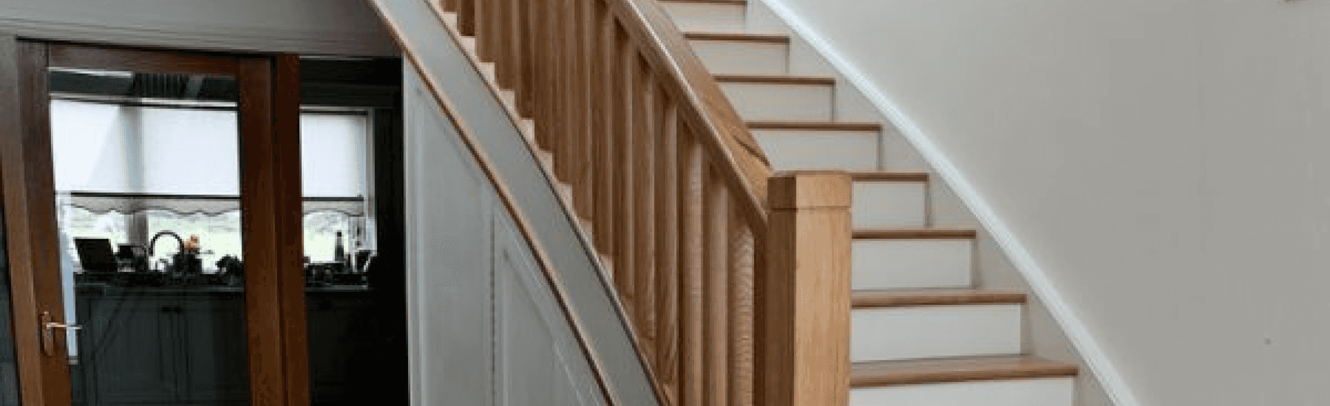 Showcases closed riser white stairs