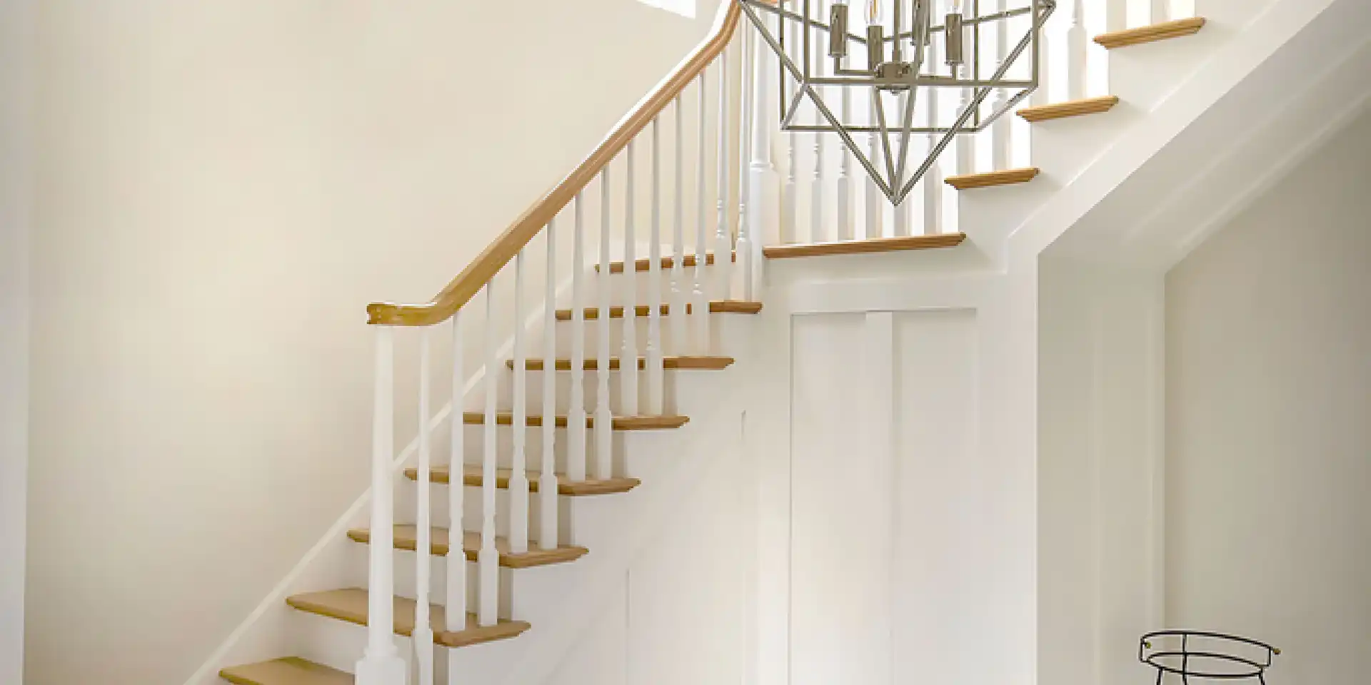 white softwood cut string closed riser stairs