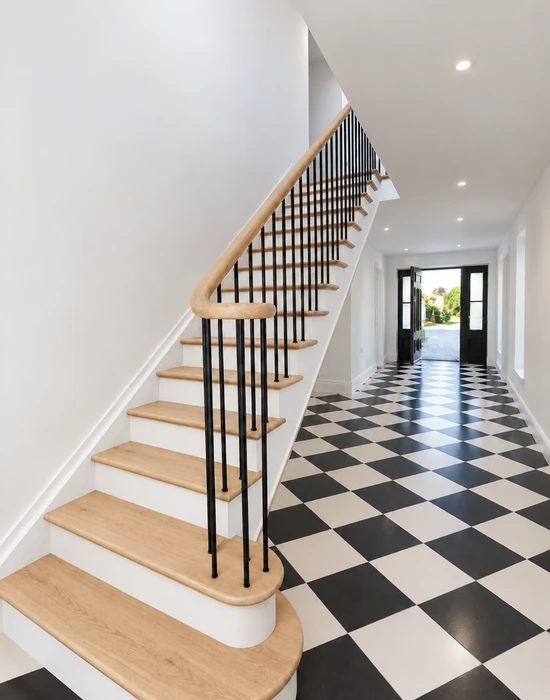 metal cut string oak treads black spindles