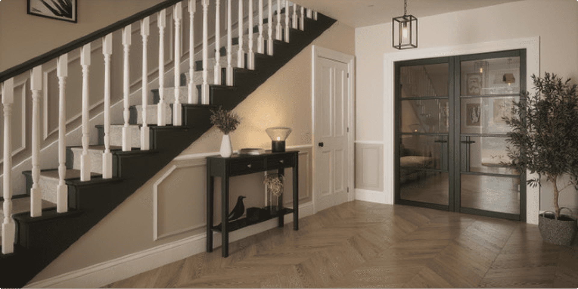 Doors Product Page double black glazed doors beside staircase
