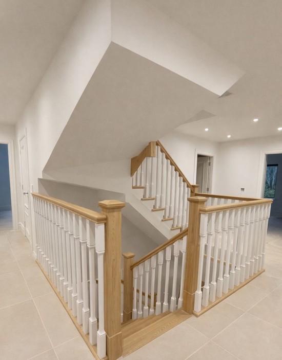 softwood cut string stairs oak posts detail 2