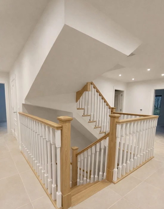 softwood cut string stairs oak posts detail 2
