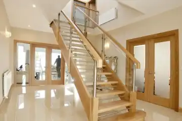 open riser closed string oak stairs