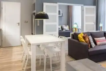 white doors and white table