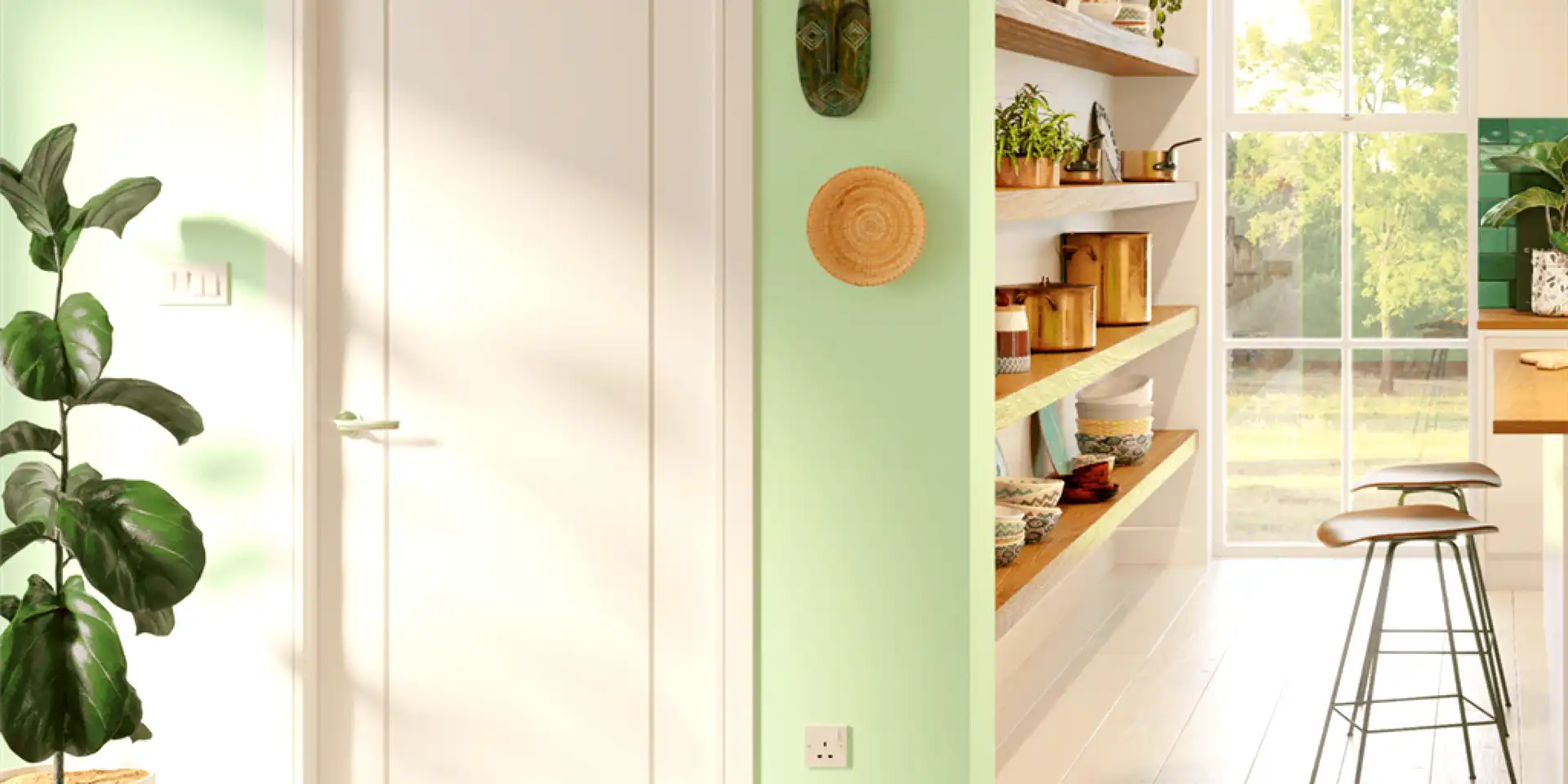 Grooved Collection white grooved door in green room