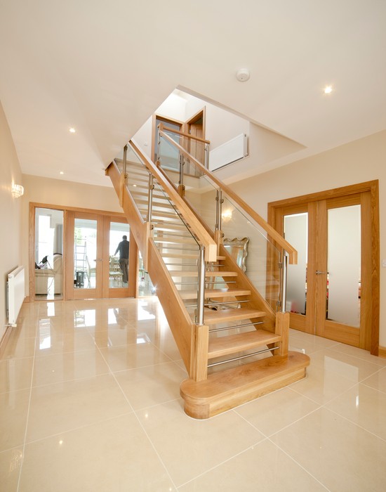 oak glass and steel open riser
